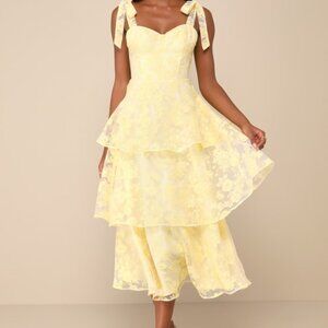 Lulus Glamorous Sweetie Yellow Burnout Tie-strap Bustier Midi Dress - Size XXL